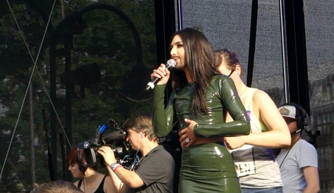 conchita wurst on stage at cologne pride